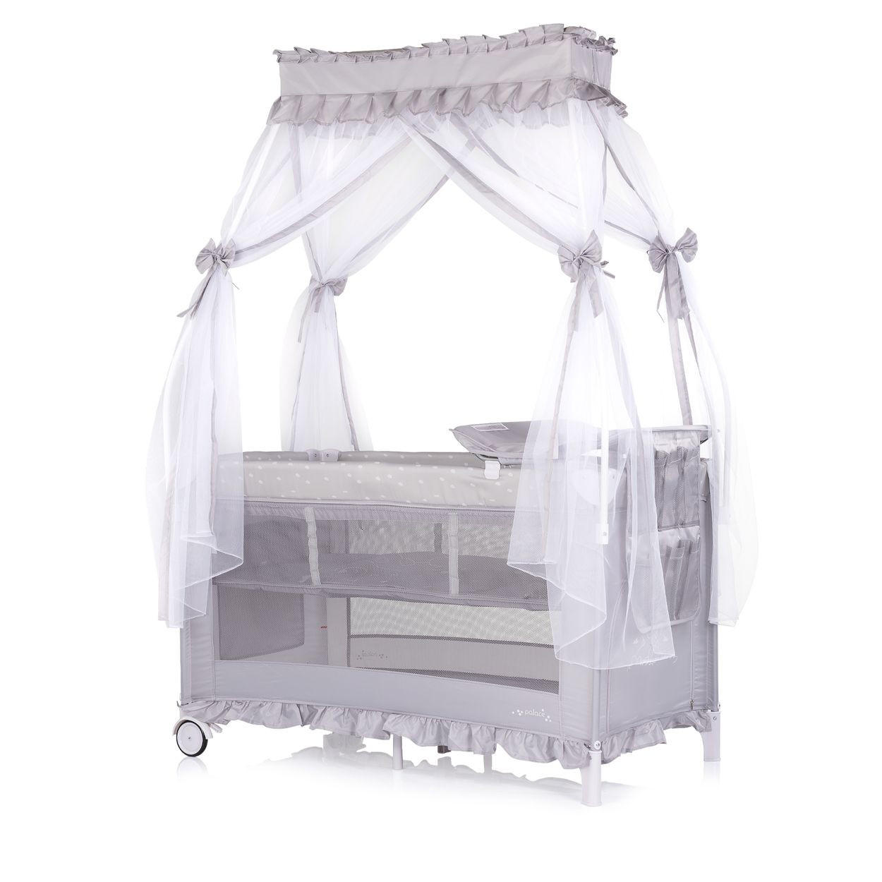 REISEBETT Palace, Baldachin silber Moskitonetz zwei Ebenen Wickelauflage - Silberfarben, Kunststoff (60/120cm) - Chipolino