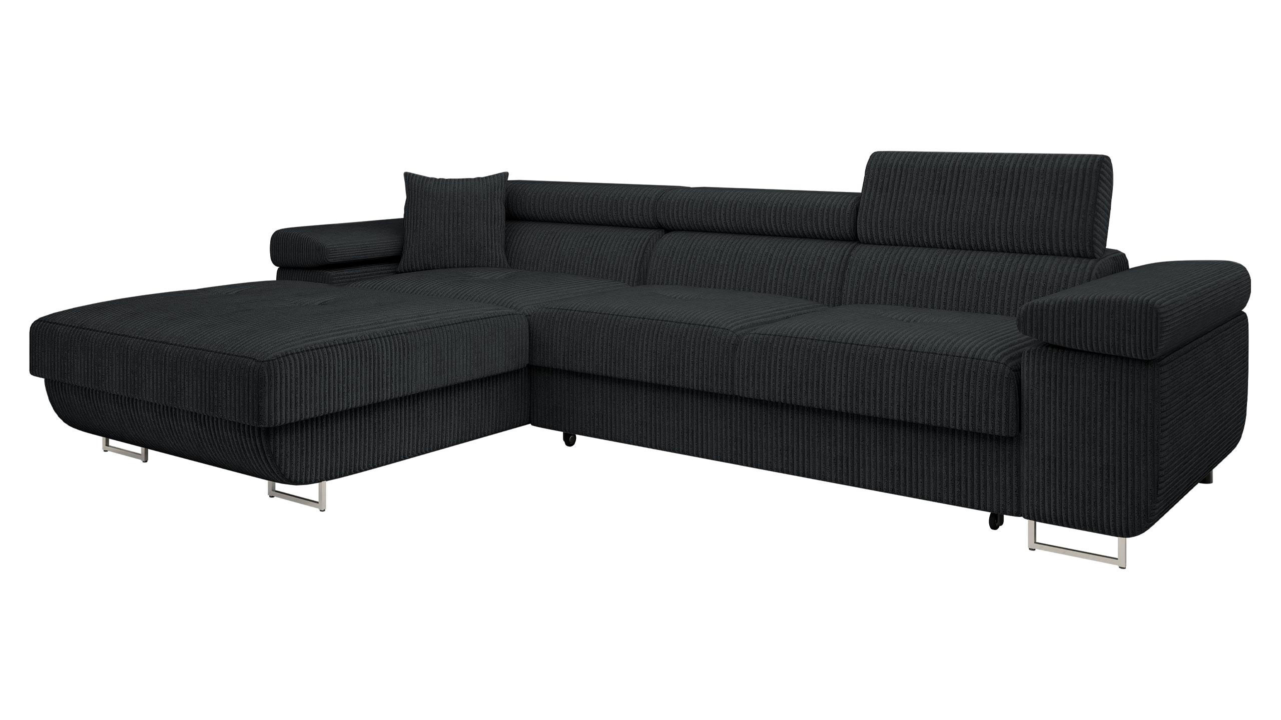 ECKSOFA Torezio Mini Cord, Seite: Links - Schwarz, Holz/Textil (280/170cm) - MIRJAN24