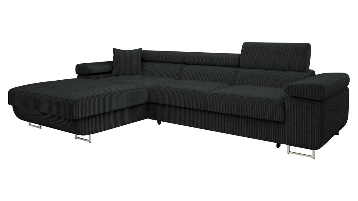 ECKSOFA Torezio Mini Cord, Seite: Links - Schwarz, Holz/Textil (280/170cm) - MIRJAN24