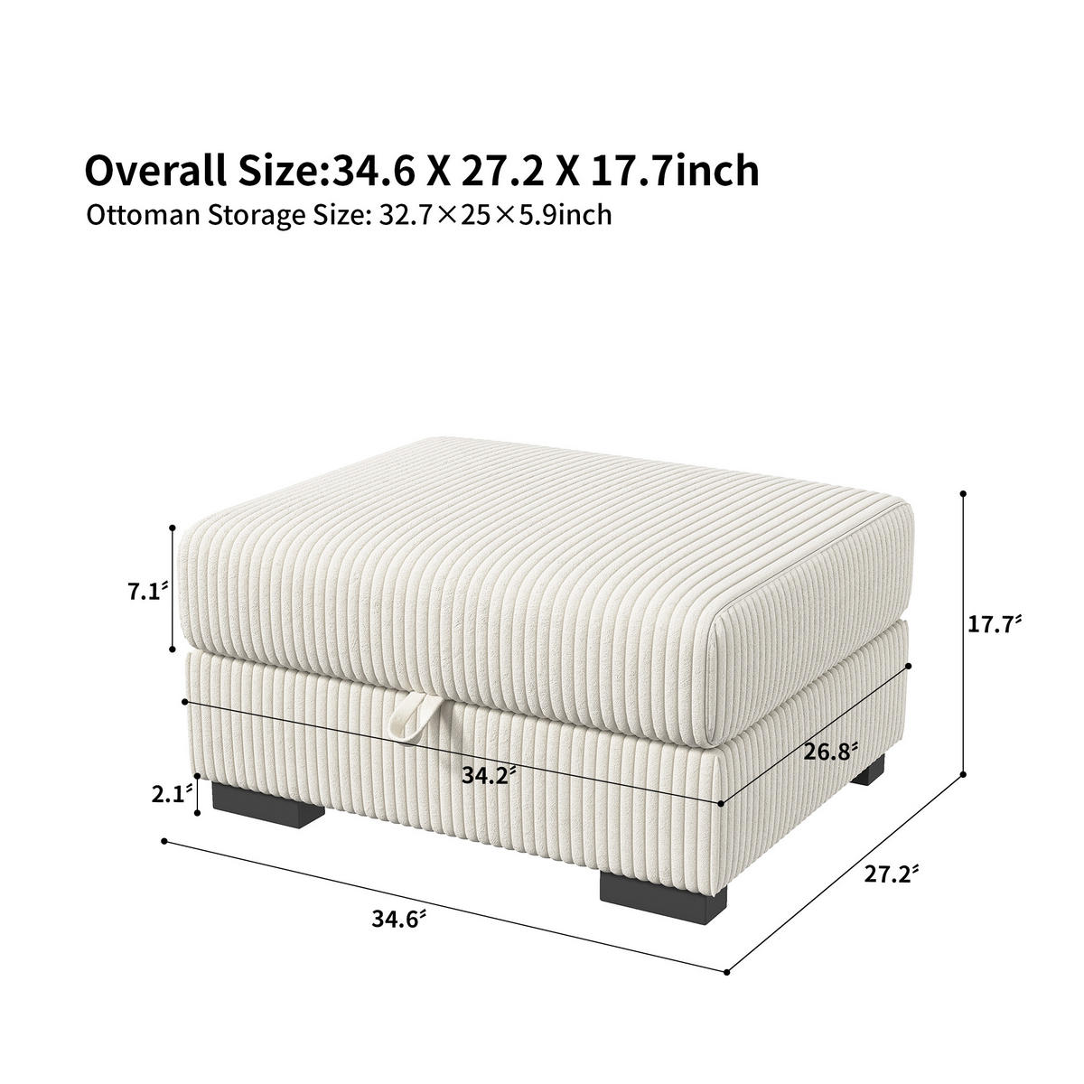 SITZHOCKER Schiefergra Mit Stauraum 69x88x45 Cm Fußbank Für Wohnzimmer - Beige, Holz (69/45/88cm)