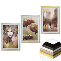 WANDBILDER 3er Set - 40x60 cm Goldrahmen - Abstraktes Porträt einer Frau mit Blumen und Regen - Goldfarben, Kunststoff (40/60cm) - ArtPrintCave