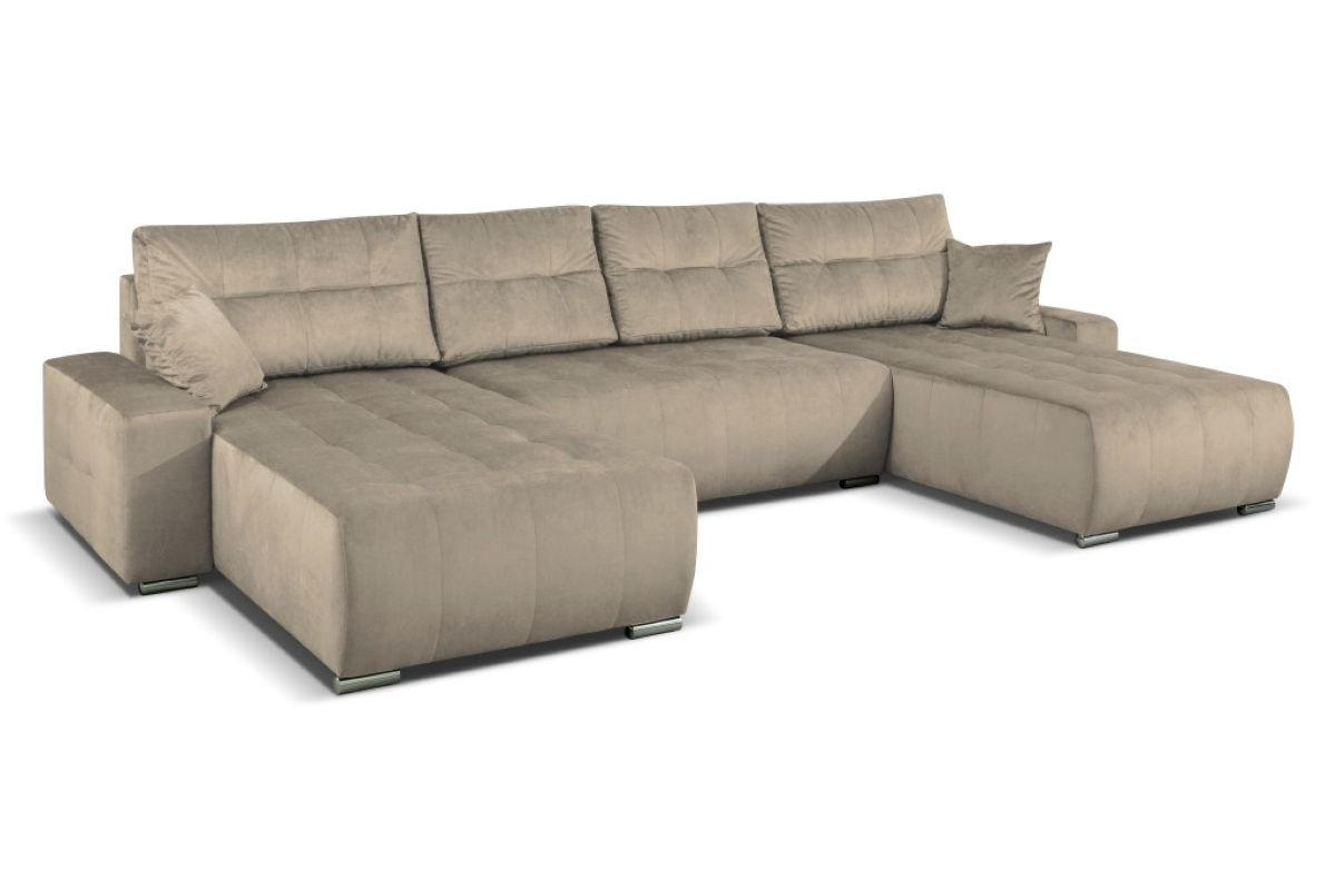 WOHNLANDSCHAFT Mediolan III U-Form, beige, mit Schlaffunktion und Bettkästen, 362 x 190 cm - Beige, Holz (362/95/190cm) - Margaret Hadas24