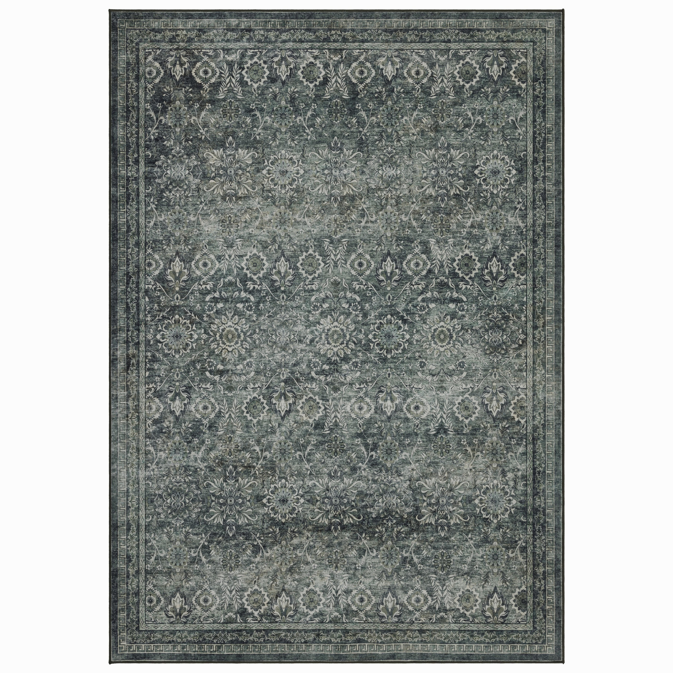 TEPPICH Kurzflor, waschbar, mit floralen Ornamenten, VERNANTE in Grün-Grau, 140 x 200 cm - Grün, Textil (140/200cm) - KADIMA DESIGN