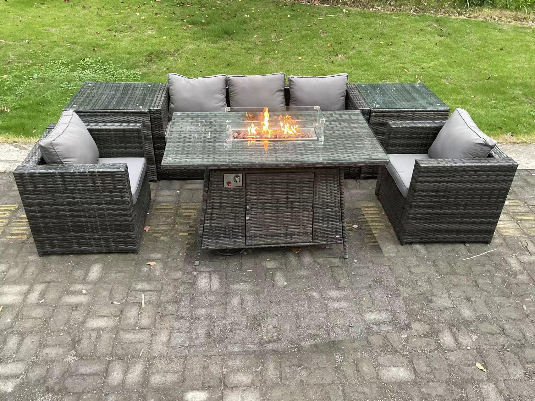 GARTENTISCHGRUPPE Polyrattan 5-Sitzer Grau - Dunkelgrau/Grau, Glas/Kunststoff - Fimous