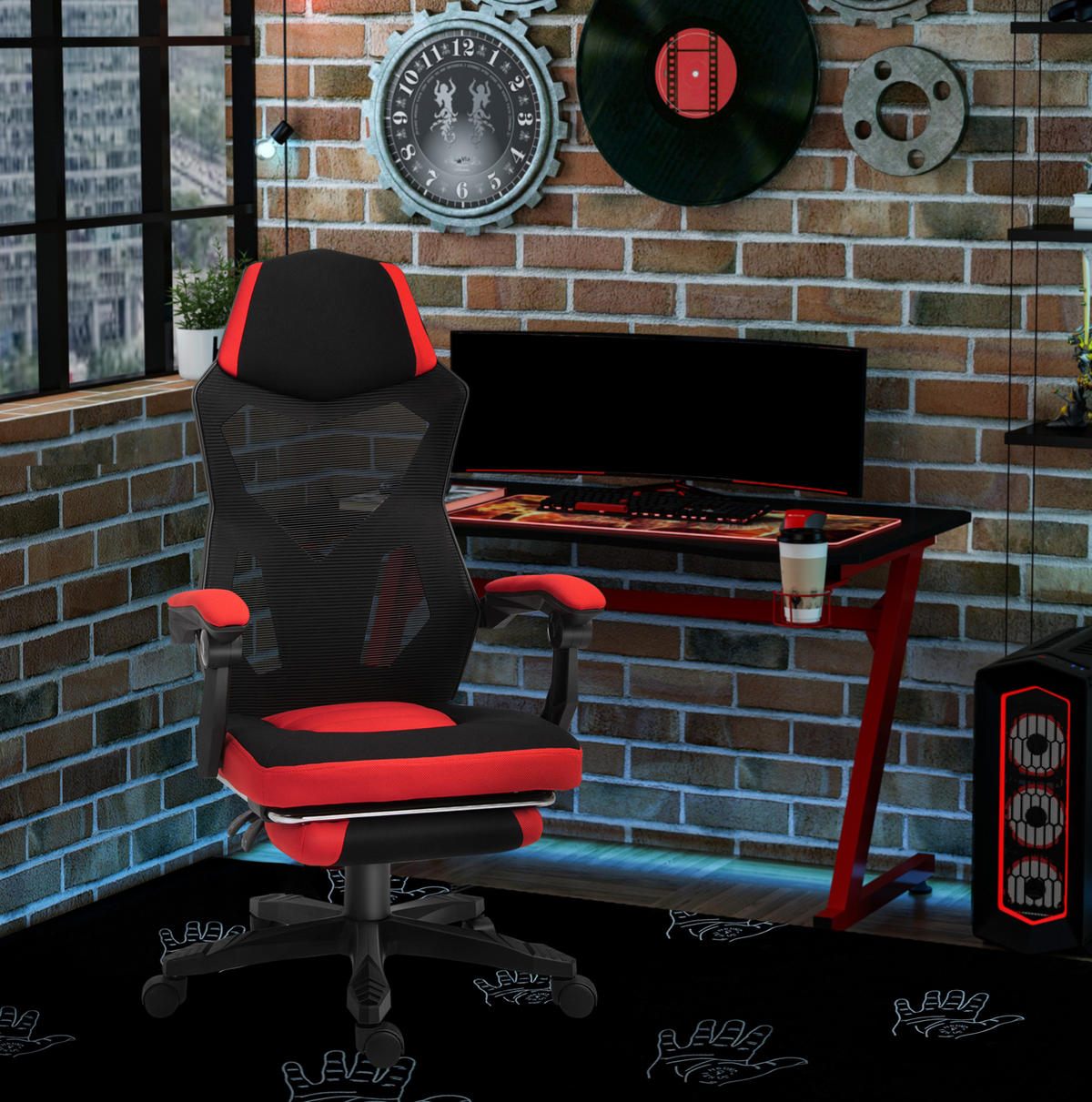 GAMING stol 63/58/112-122 cm z nastavljivo višino, naslonom do 135° in izvlečnim naslonom za noge, Črna - črna, umetna masa (63/122/58cm) - Redom