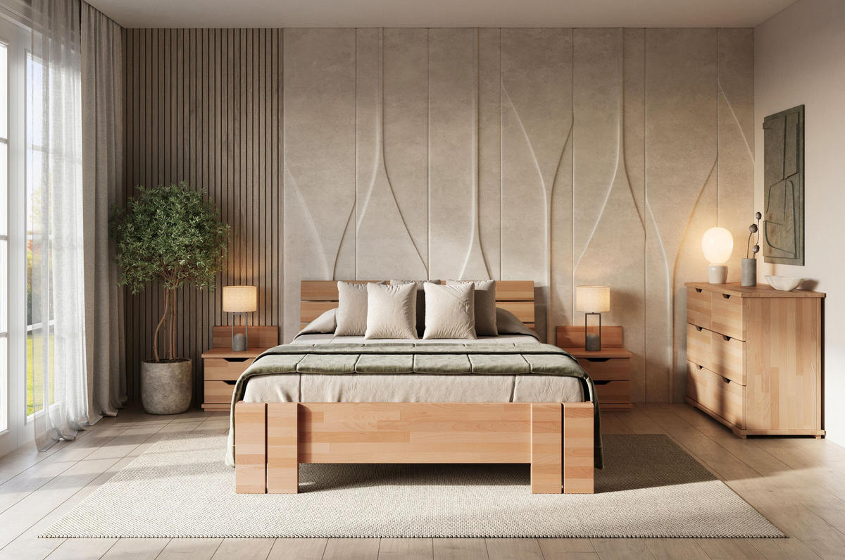 MASSIVHOLZBETT Arhus, Buche - lackiert, Naturfarben, 140x200 - Buchefarben, Holz/Buchenholz (140/200cm) - Visby