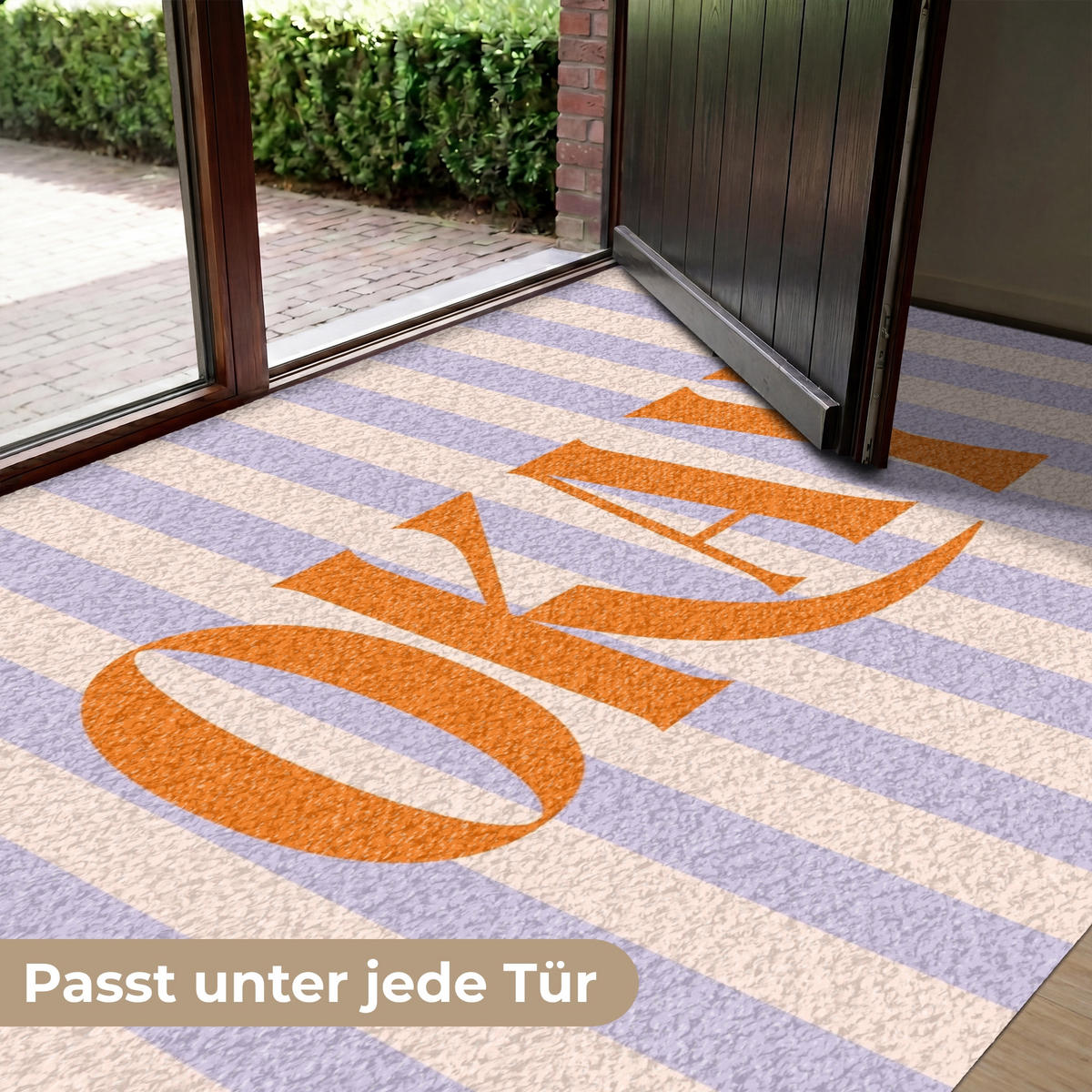 FUSSMATTE Lila – Orange – Streifen – Okay 180x120 cm - Flieder, Kunststoff (180/0.4cm) - MuchoWow