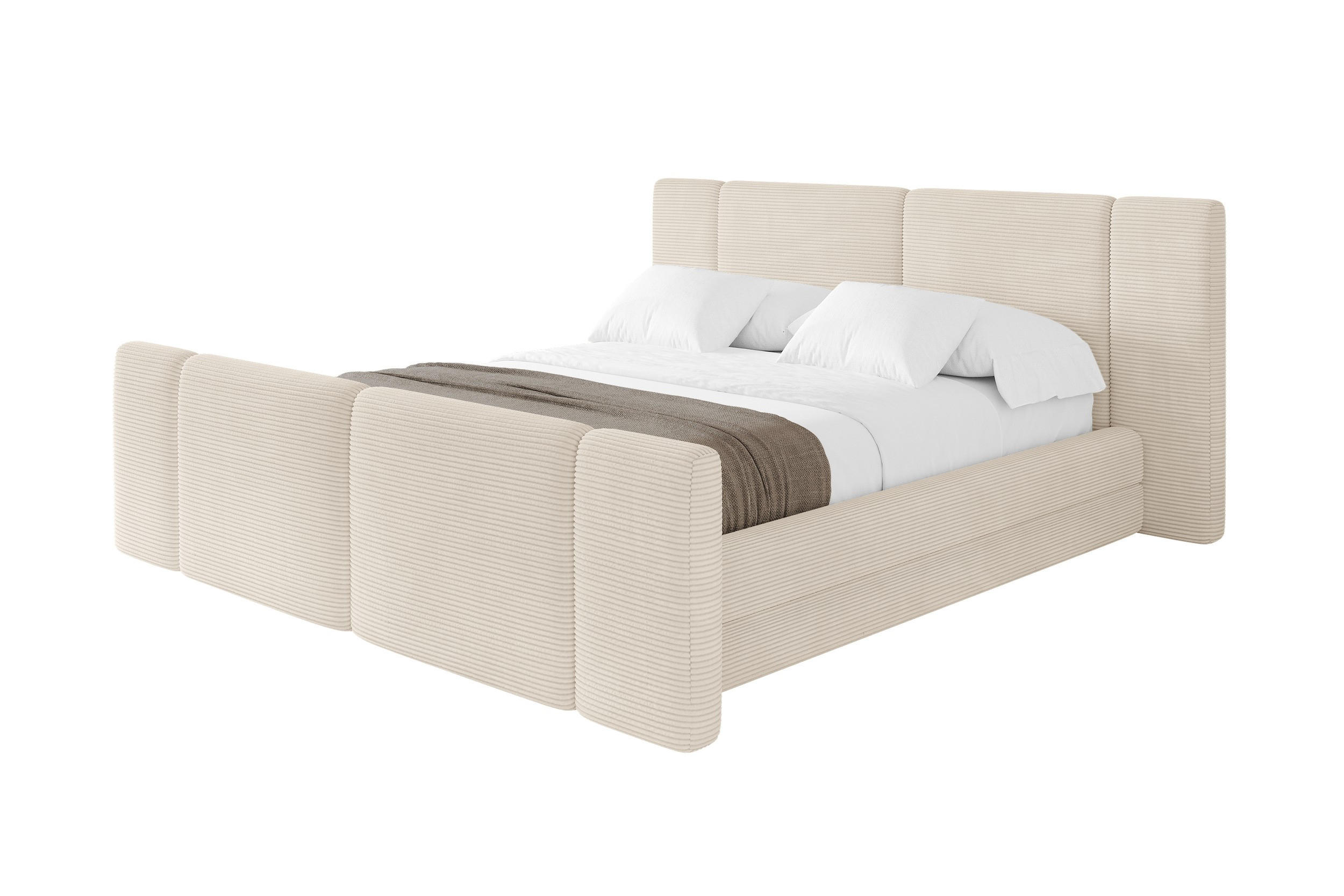 POLSTERBETT mit Bettkasten, Fußteil und Lattenrost, Bett mit Matratze H3/H4 - TEVO-Z 140x200 Beige - Creme, Holzwerkstoff/Textil (140/200cm) - ALTDECOR