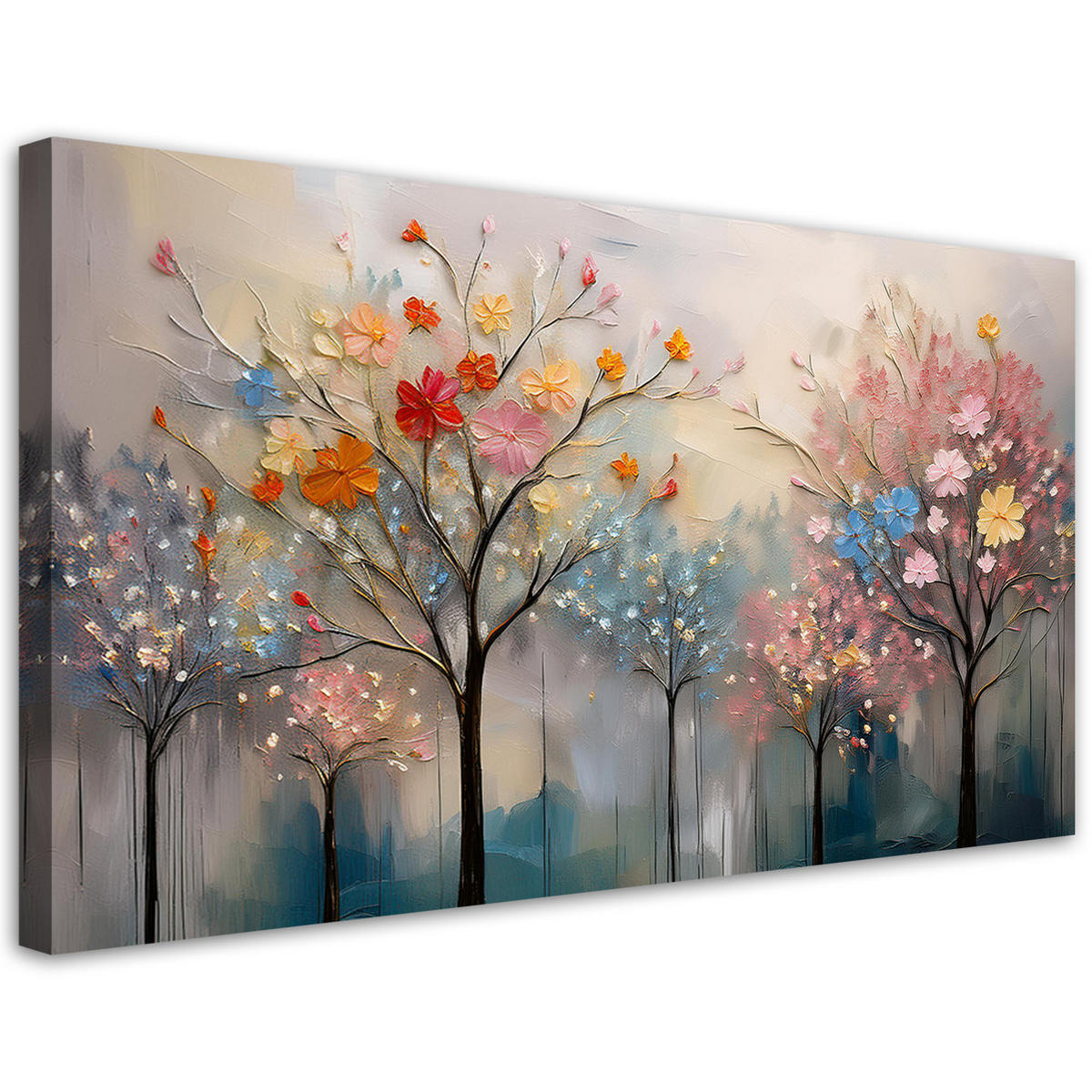 LEINWANDBILD Blühende Bäume Gemalte Blumen - Multicolor, Textil (80/40cm) - Feeby