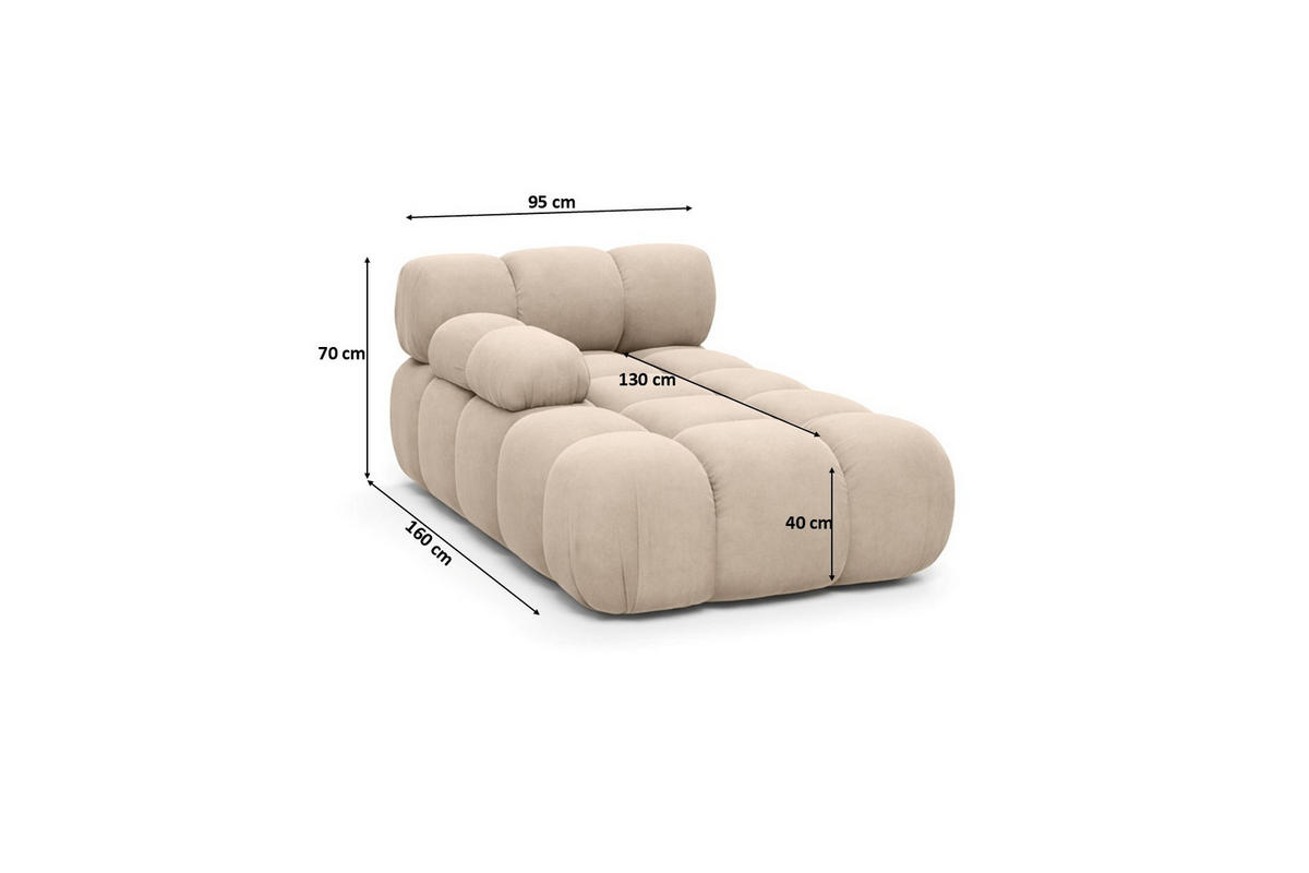CHAISELONGUE Modular, Veloursstoff Salvador, Beige, Links, Selia - Beige/Creme, Holz (95/70/160cm) - Kaiser Möbel