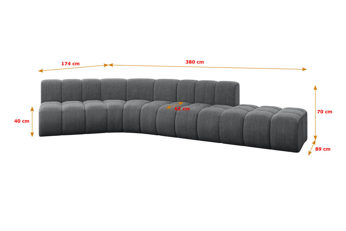ECKSOFA modulares Sofa Brilo-L1 - 380x174x70 cm Dunkelgrau - Dunkelgrau, Holzwerkstoff/Textil (380/174cm) - ALTDECOR