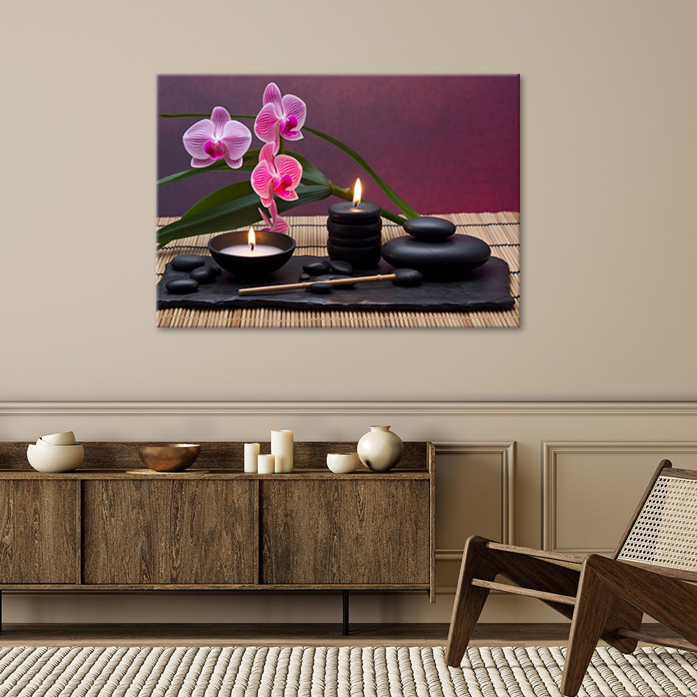 WANDBILD orchidee steine zen spa - Lila, Textil (60/40cm) - Feeby