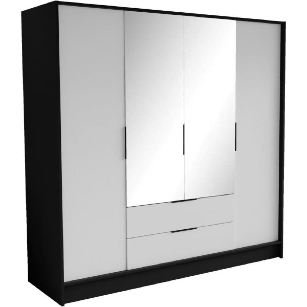 SCHRANK Schwarz Nikola Mit Spiegel Und Verstellbaren Regalen - Weiß, Holzwerkstoff (200/200/51cm) - Sepro Meble