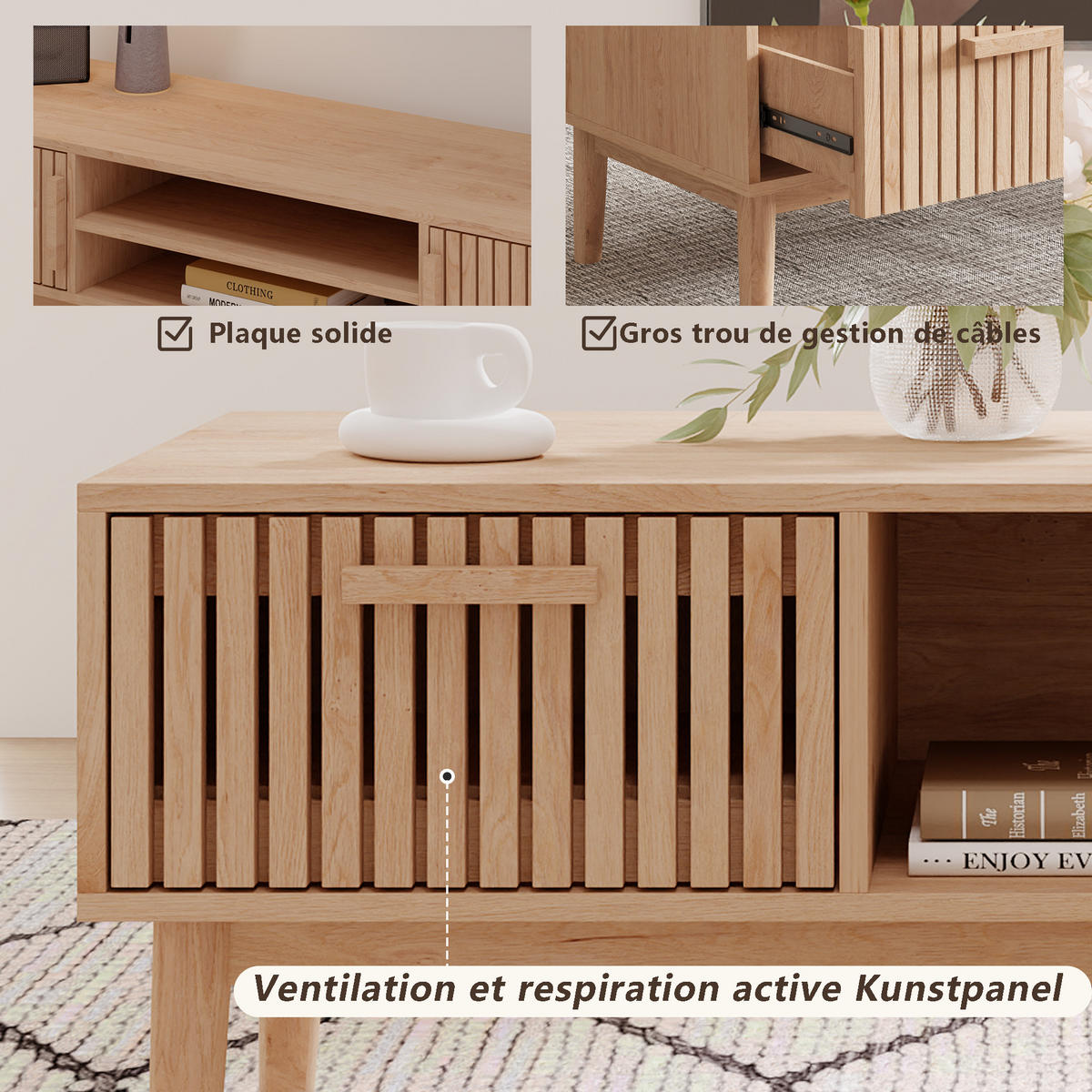 TV LOWBOARD 100x50x43 cm Holz Natur modern - Goldfarben, Holz (100/43/50cm) - LEBENLANG