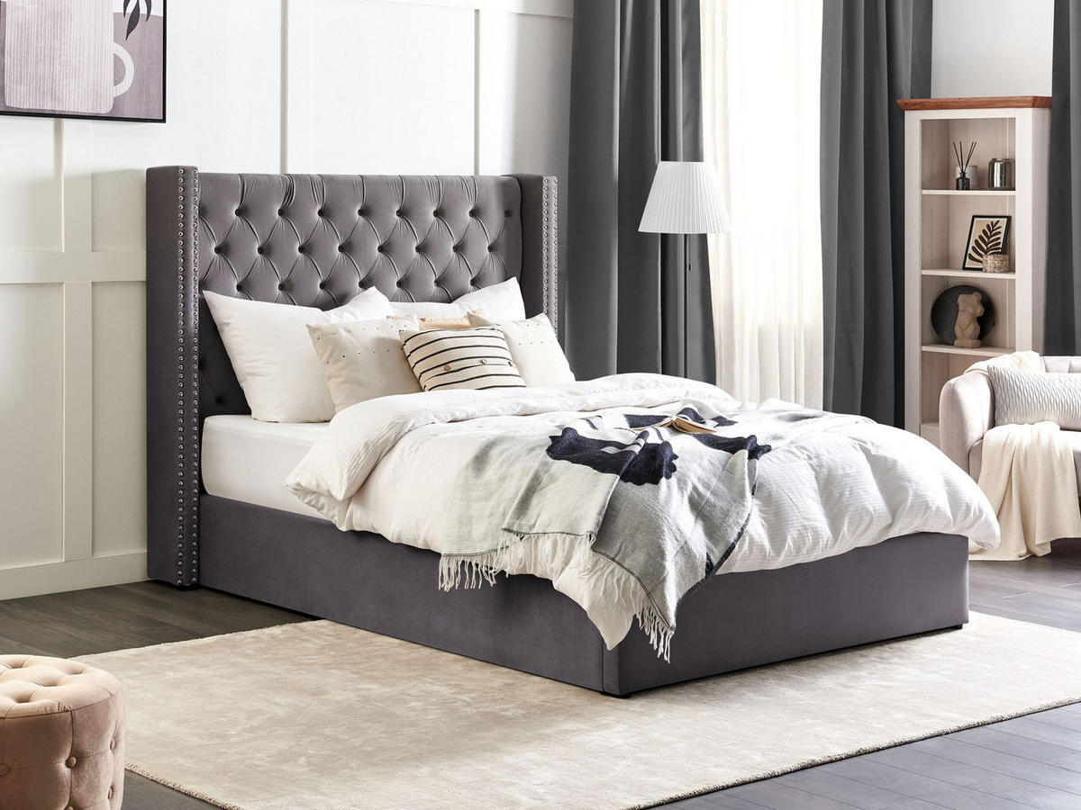 POLSTERBETT 140/200cm Grau Lubbon - Grau, Textil (140/200cm) - Beliani