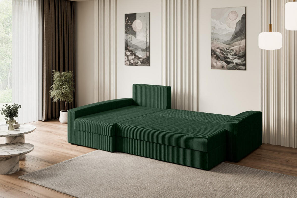 ECKSOFA mit Schlaffunktion und Bettkasten ALESIA-L 231x140x90 cm Grün Cord - Silberfarben/Grün, Holzwerkstoff/Kunststoff (231/140cm) - ALTDECOR