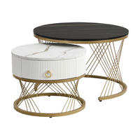 COUCHTISCH SET 2-TEILIG Marmoroptik Golddekor mit Schubladen - Schwarz, Holz (78/76.5/28cm) - FLIEKS