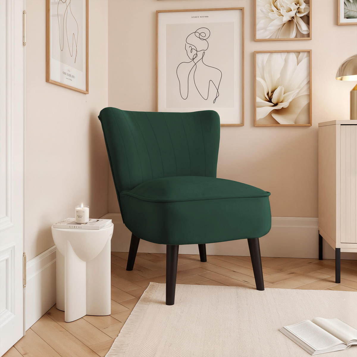SESSEL DANTE 67/76/76 cm, Samtstoff Grün - Schwarz/Grün, Holz/Textil (67/76/76cm) - Idohome