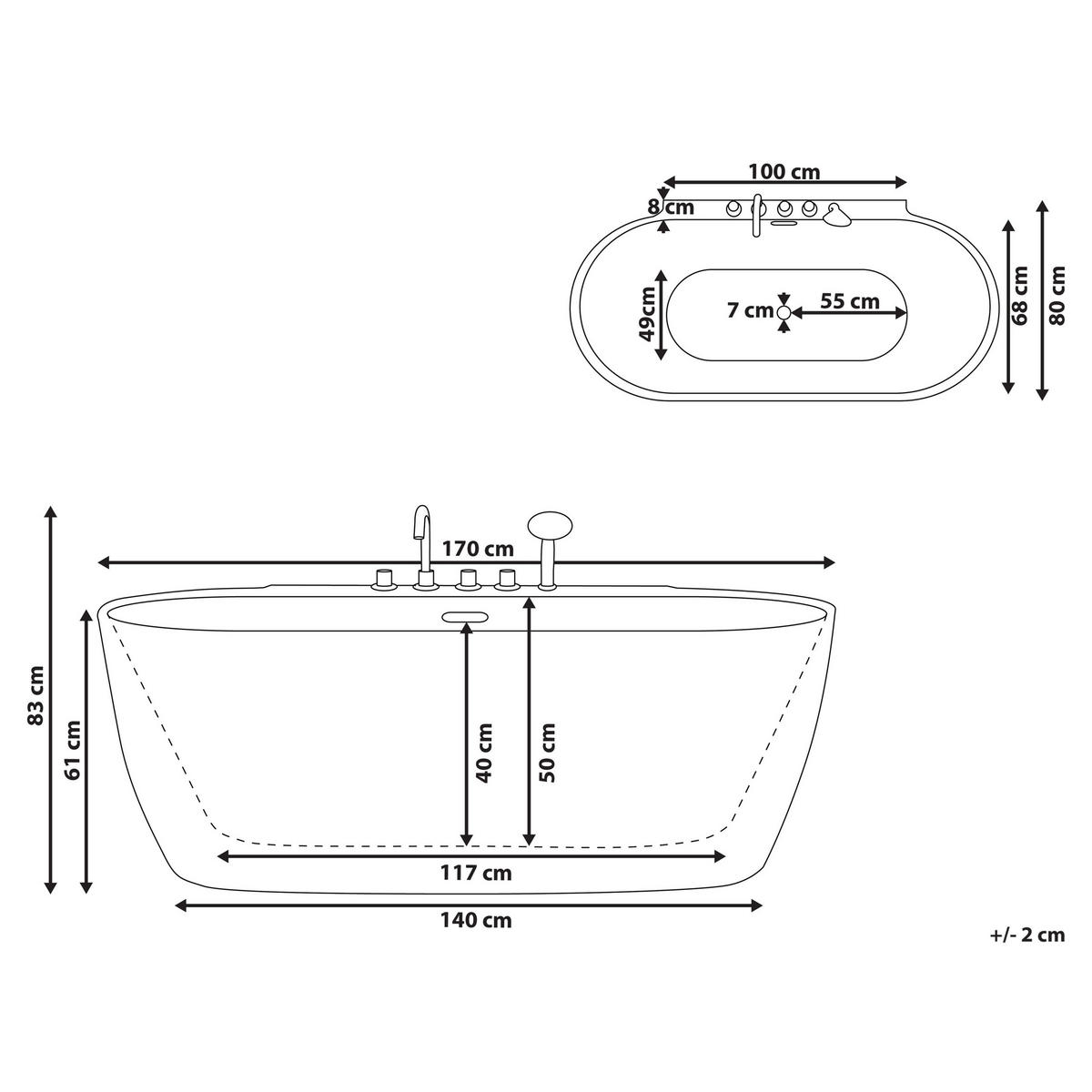 BADEWANNE FREISTEHEND 80x170x83 cm rot Rotso - Rot, Kunststoff (80/83/170cm) - Beliani