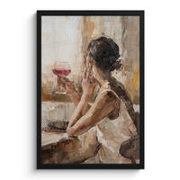 GERAHMTES BILD Ölgemälde - Frau - Wein 40x60 cm - Hellbraun, Papier (40/60cm) - MuchoWow