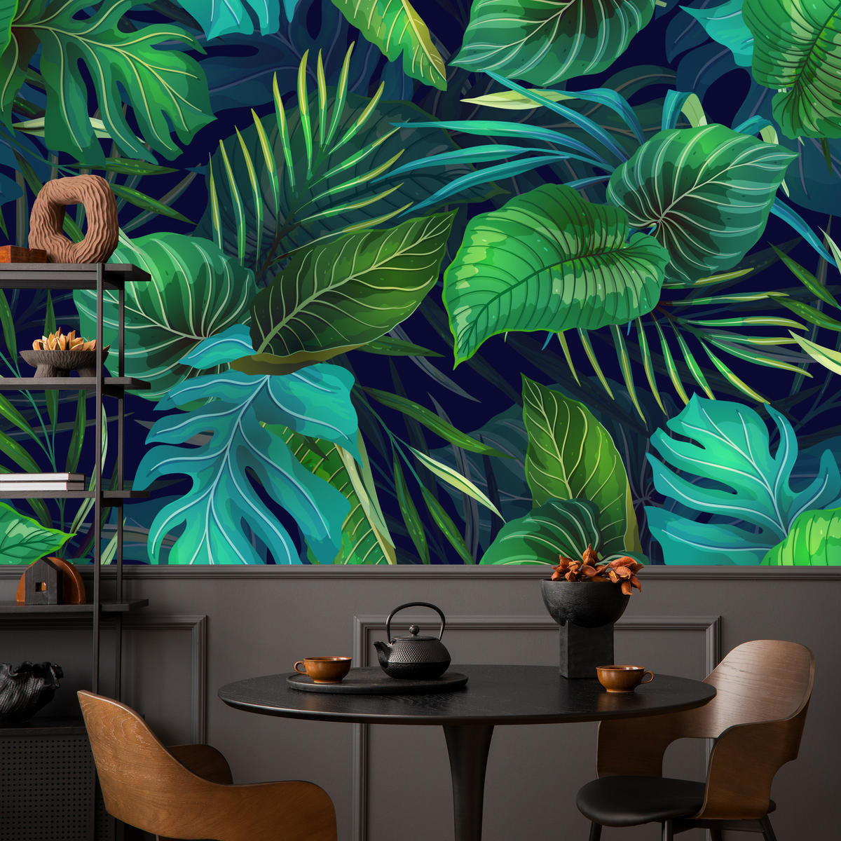 FOTOTAPETE Tropische Blätter Pflanzen Natur 300x210 - Türkis/Grün, Papier (300/210cm) - Muralo