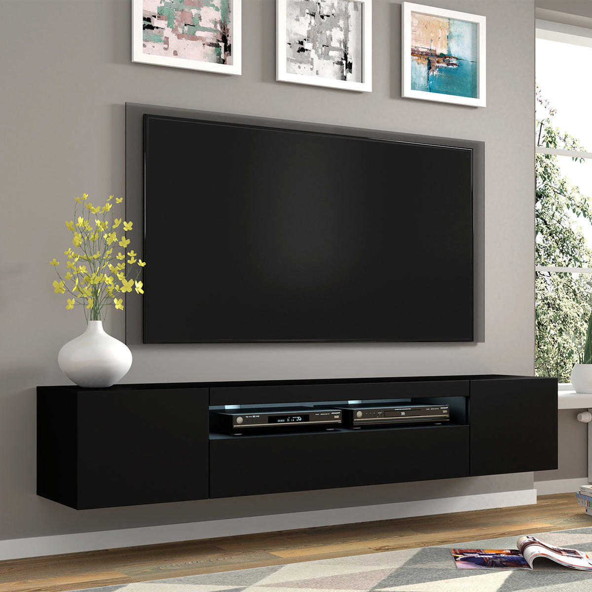 TV STOLÍK Aurus Čierna - čierna, kompozitné drevo (200/36/37cm) - Petits-meubles