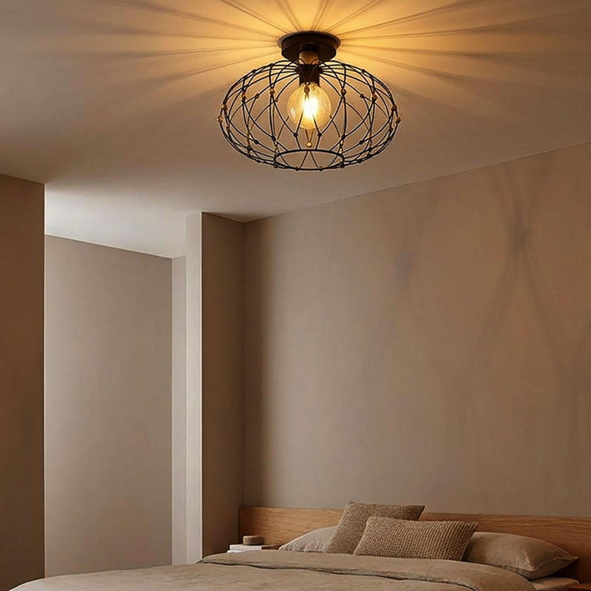 DECKENLEUCHTE GREYS, Schwarz, Gitteroptik - Schwarz, Metall (40/40/25cm) - Globo Lighting