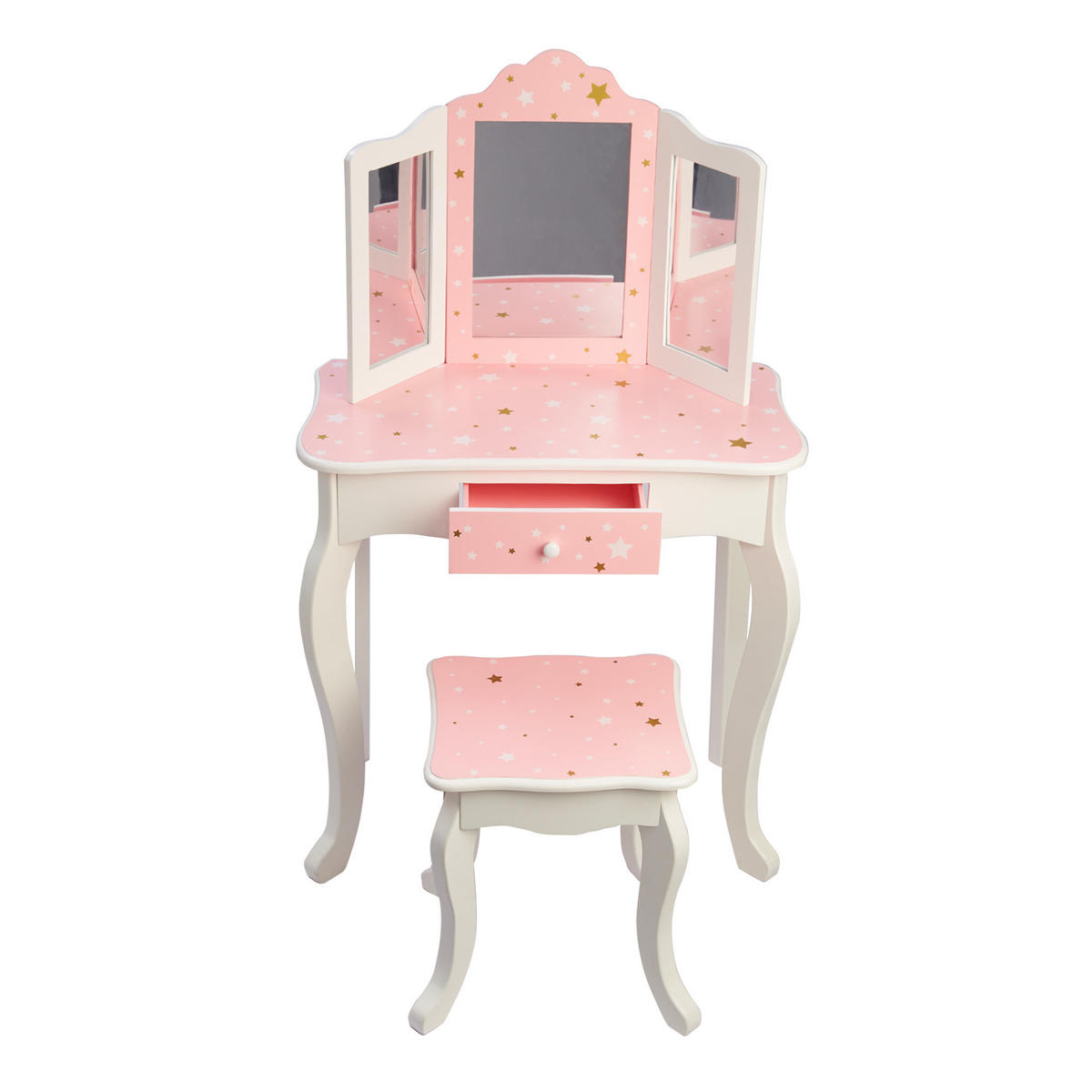 KINDER-SCHMINKTISCH mit Spiegel und Hocker Frisiertisch, Rosa/Weiß, 100cm - Weiß, Holzwerkstoff (30/100/60cm) - Teamson Kids