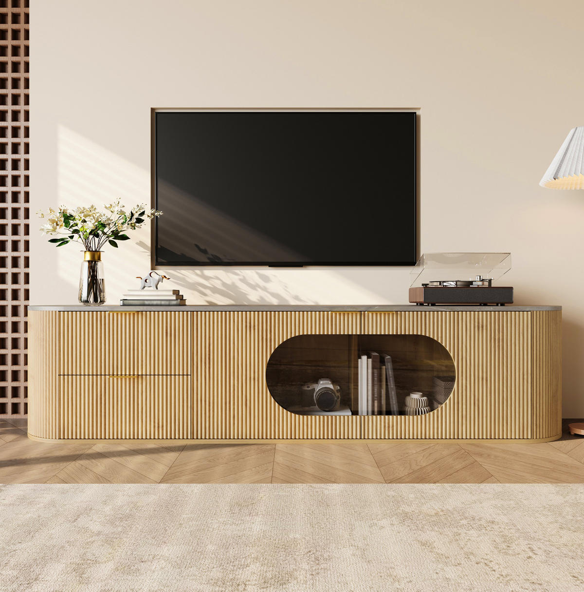 TV-SCHRANK mit Glasvitrine 172 x 38 x 45,5 cm MDF Natur - Braun, Glas (38/45.5/172cm) - Beauniv
