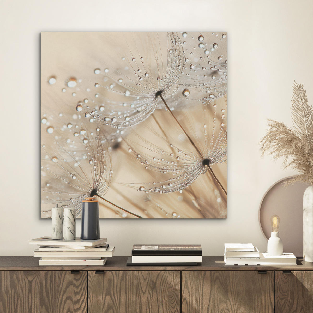 AKUSTIKBILD Löwenzahn - Abstrakt - Natur - Beige Wandbilder 60x60 cm - Braun, Kunststoff (60/60/0.9cm) - MuchoWow