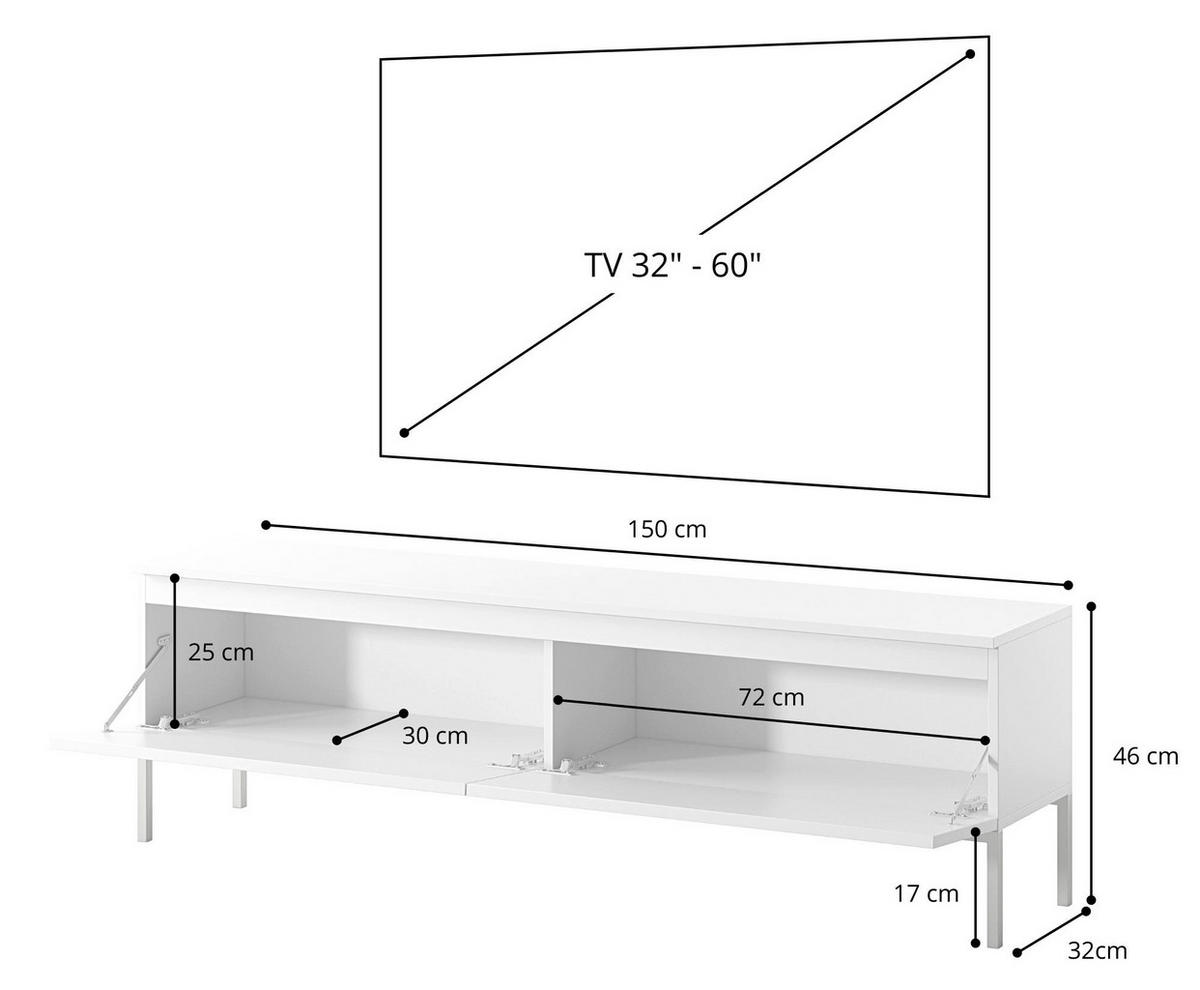 TV-LOWBOARD Bemmi Greige auf Metallgestell 150/44/32 cm - Beige/Schwarz, Holzwerkstoff/Metall (150/46/32cm) - Selsey