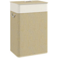 BAMBUS Wäschekorb mit Deckel 72 L Wäschesammler mit Seilgriffen Naturholz - Creme/Naturfarben, Naturmaterialien/Textil (30/60/40cm) - HOMCOM