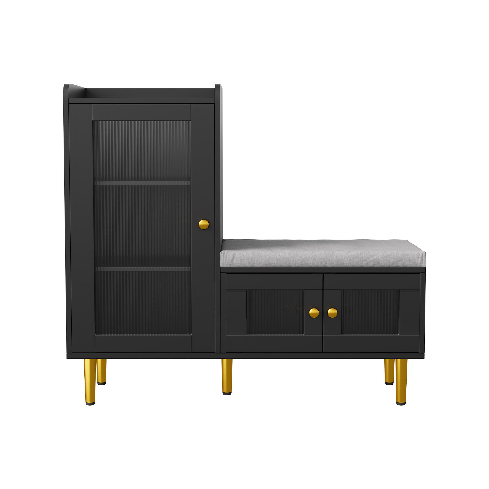 SCHUHKOMMODE Holzoptik Schwarz mit Sitzbank und Glastüren, Garderobe für Flur - Schwarz, Holz (100/90/35cm) - PARAFTA HOME