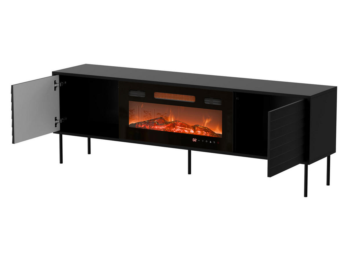 TV-LOWBOARD Cortina 180 mit Elektrische Kamin - Schwarz, Holzwerkstoff/Metall (180/60/40cm) - MIRJAN24