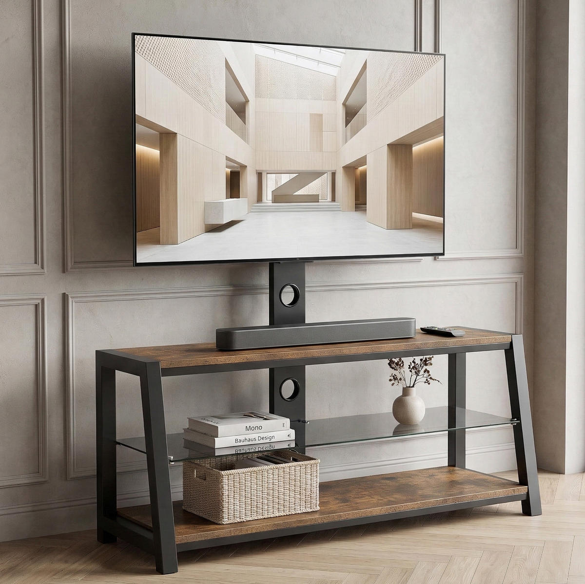 TV-STÄNDER mit 3 Ablagen für TVs 81,3-165,1 cm MDF Metall Braun - Braun, Metall (42/125/116cm) - Beauniv