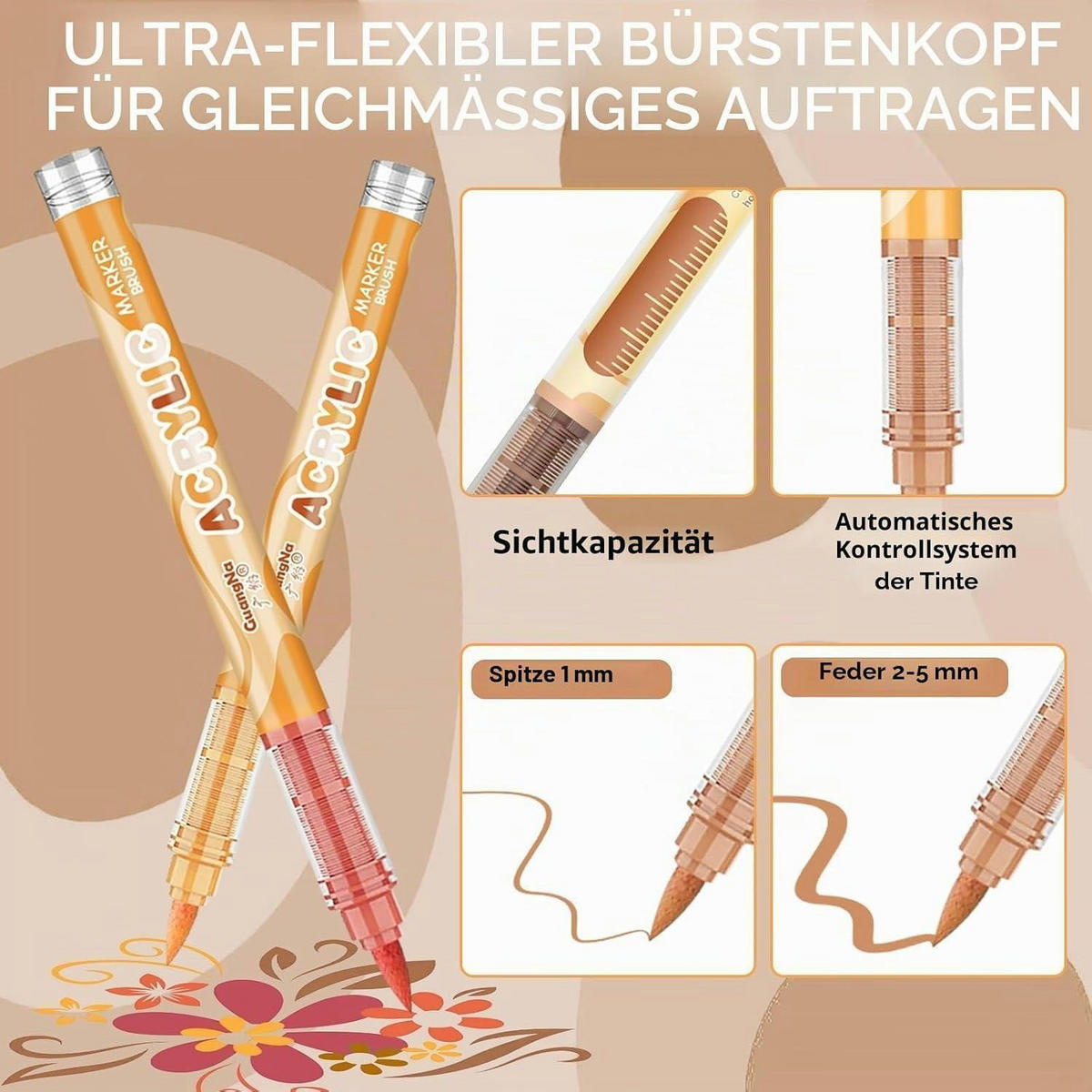 ACRYLSTIFTE 24er Set Hauttöne Wasserfest - Multicolor, Kunststoff (10/2/15cm)
