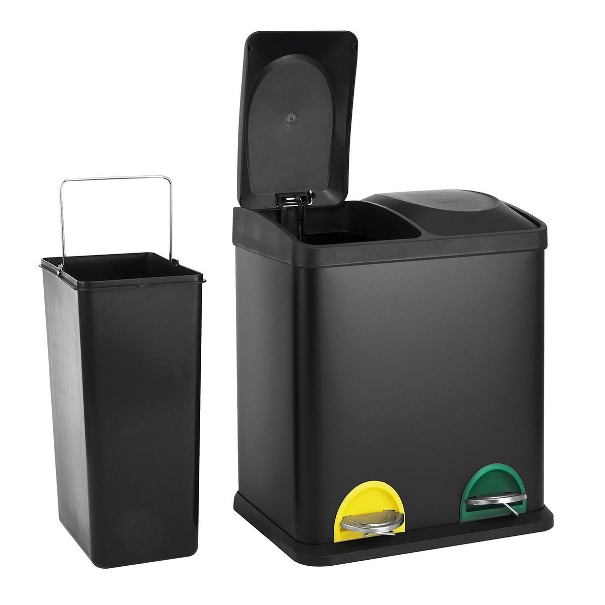 MÜLLEIMER TC2X15 30L 2x15 Treteimer Papierkorb Mülltrennung - Schwarz, Metall (41/44/30cm) - SVITA
