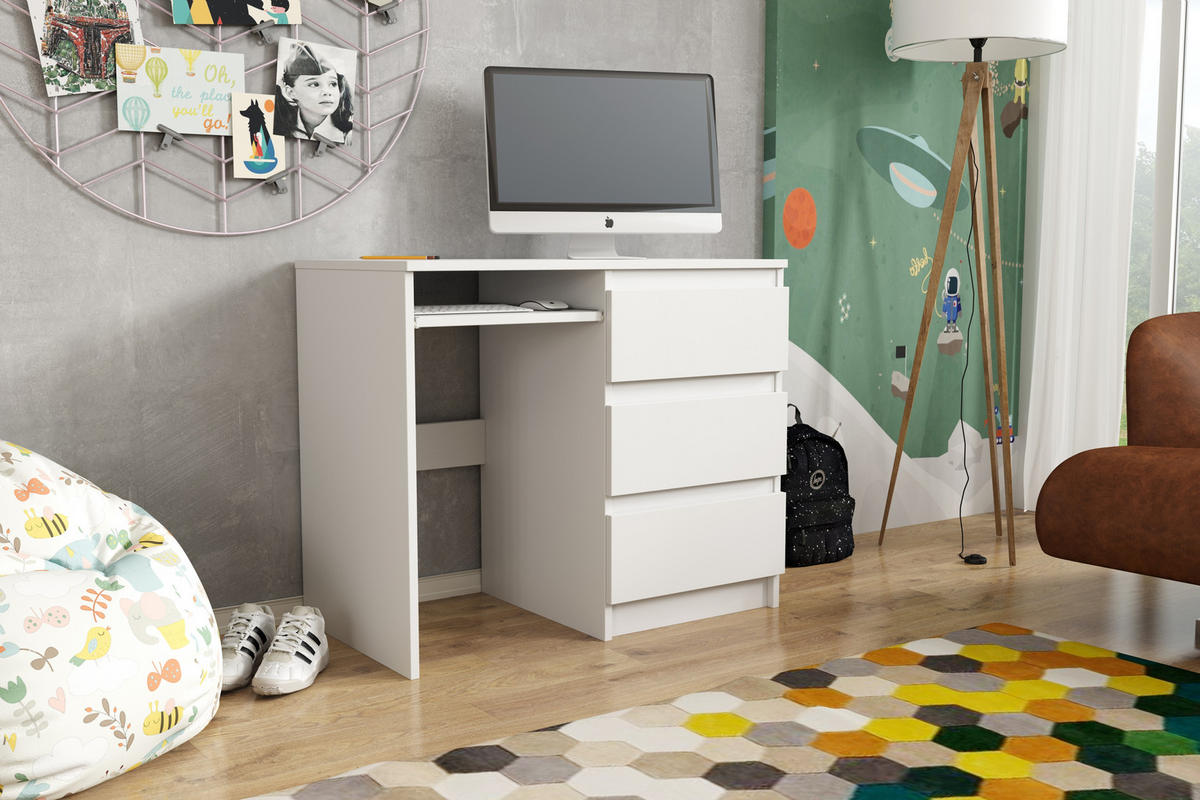 SCHREIBTISCH VALERIO 90x50x76 cm Bürotisch Computertisch, Weiß - Weiß, Holzwerkstoff (50/90/76cm) - MASSENO