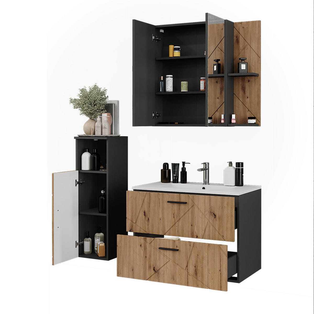 KOUPELNOVÝ NÁBYTEK Irma Antracit/Artisan - antracitová/dub artisan, kompozitní dřevo (80/57/44.6cm) - Vicco