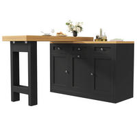BARTISCH DE-38359 120/200 cm ausziehbar mit Schublade und Mülleimerhalter Schwarz - Schwarz, Holzwerkstoff (40/120/75.5cm) - ComfortXL