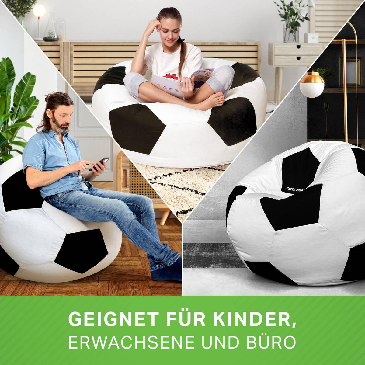 GAMING-SITZSACK Fußball 110cm - 300L - Weiß, Textil (110/110/110cm) - Green Bean