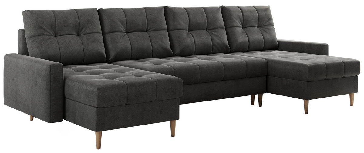 WOHNLANDSCHAFT Colin U Velvet Dunkelgrau - Dunkelgrau/Braun, Holz/Textil (290/75/140cm) - MKS