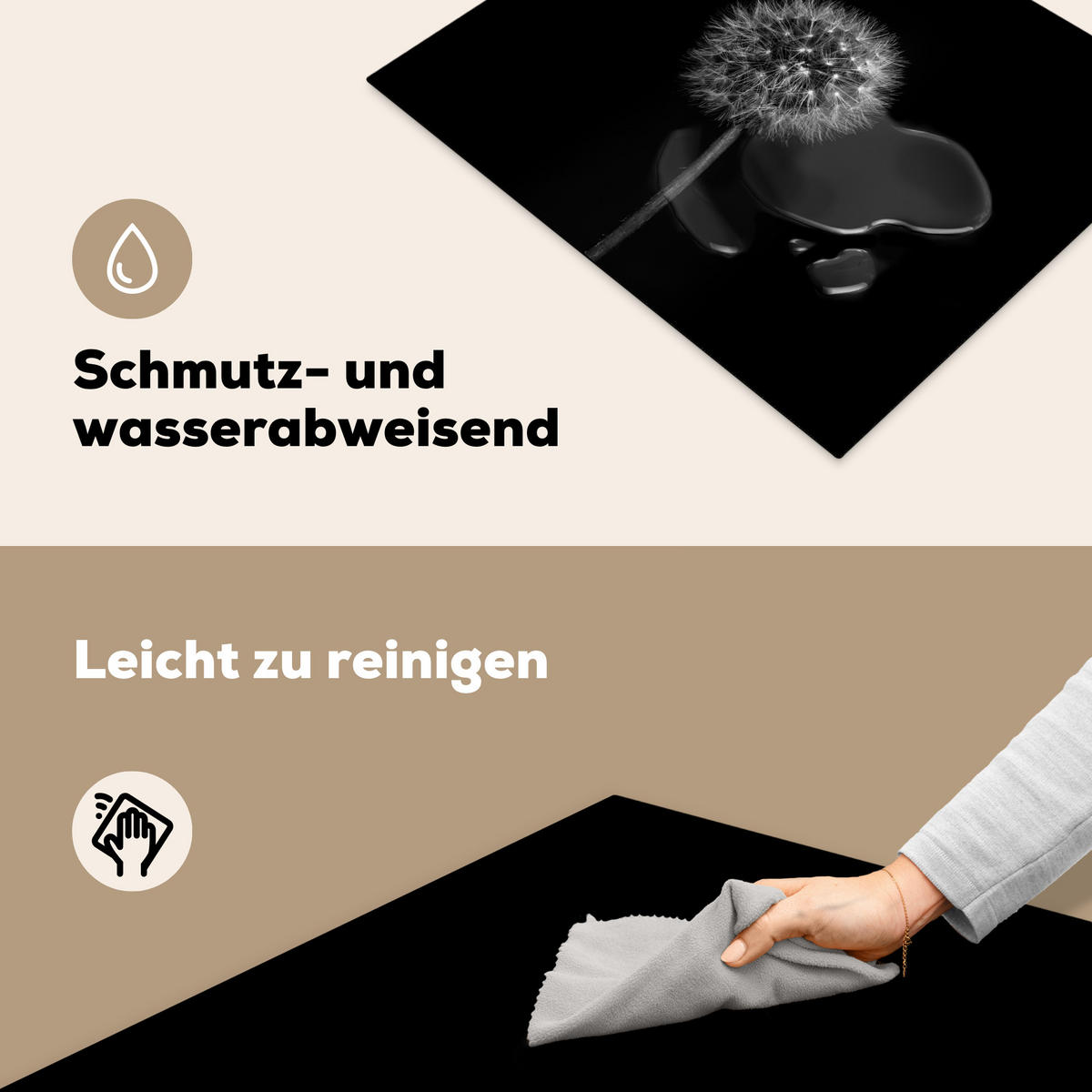 HERDABDECKPLATTE Löwenzahn - Schwarz - Floral - Botanisch 65x52 cm - Grau, Kunststoff (65/52/0.2cm) - MuchoWow