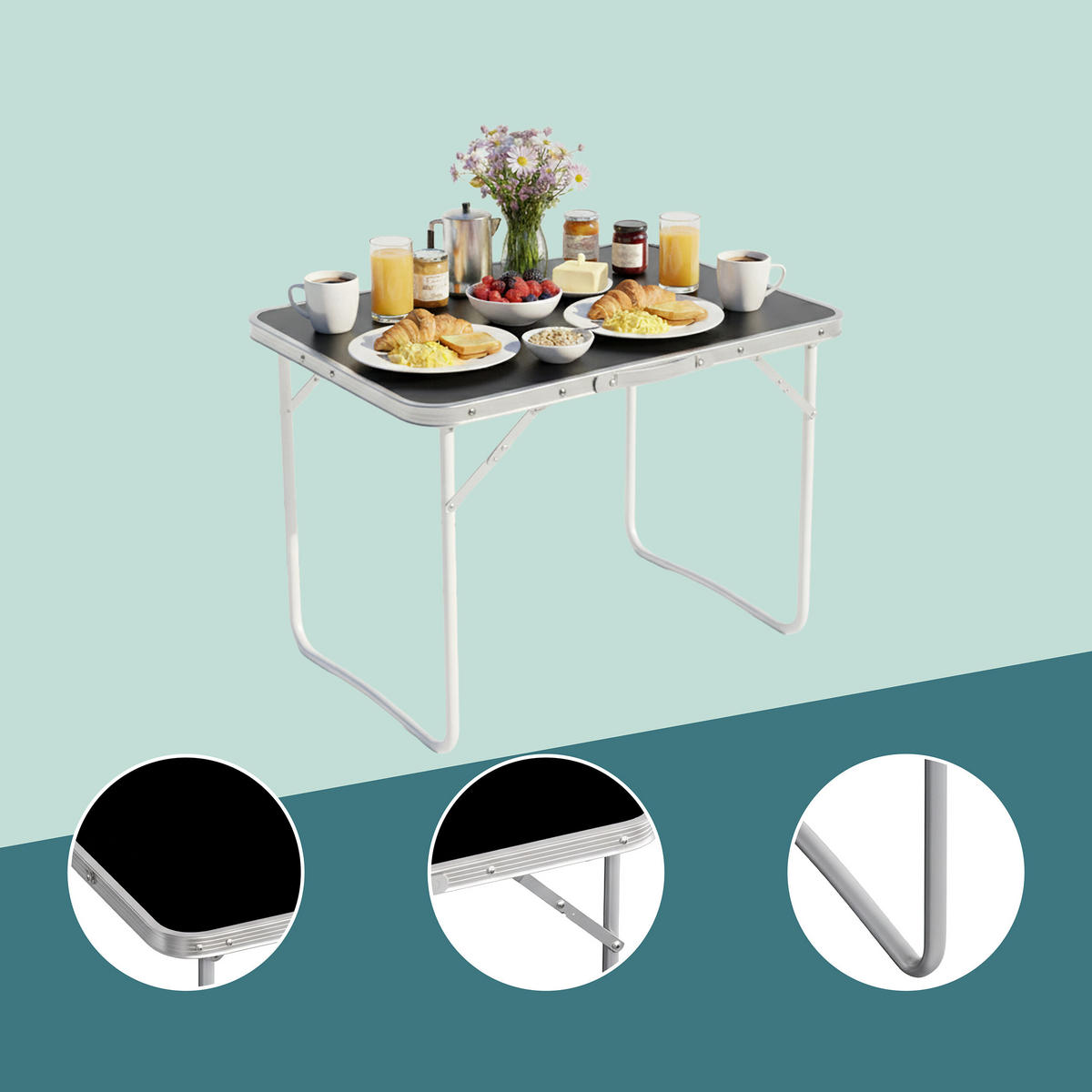 CAMPINGTISCH - Multicolor, Holzwerkstoff/Metall (60/80/68.5cm) - Relaxdays