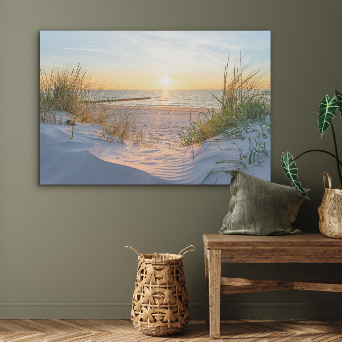 AKUSTIKBILD Strand - Sonne - Düne - Gras - Sand - Horizont Akustikpaneele 90x60 cm - Hellblau, Kunststoff (90/60/0.9cm) - MuchoWow