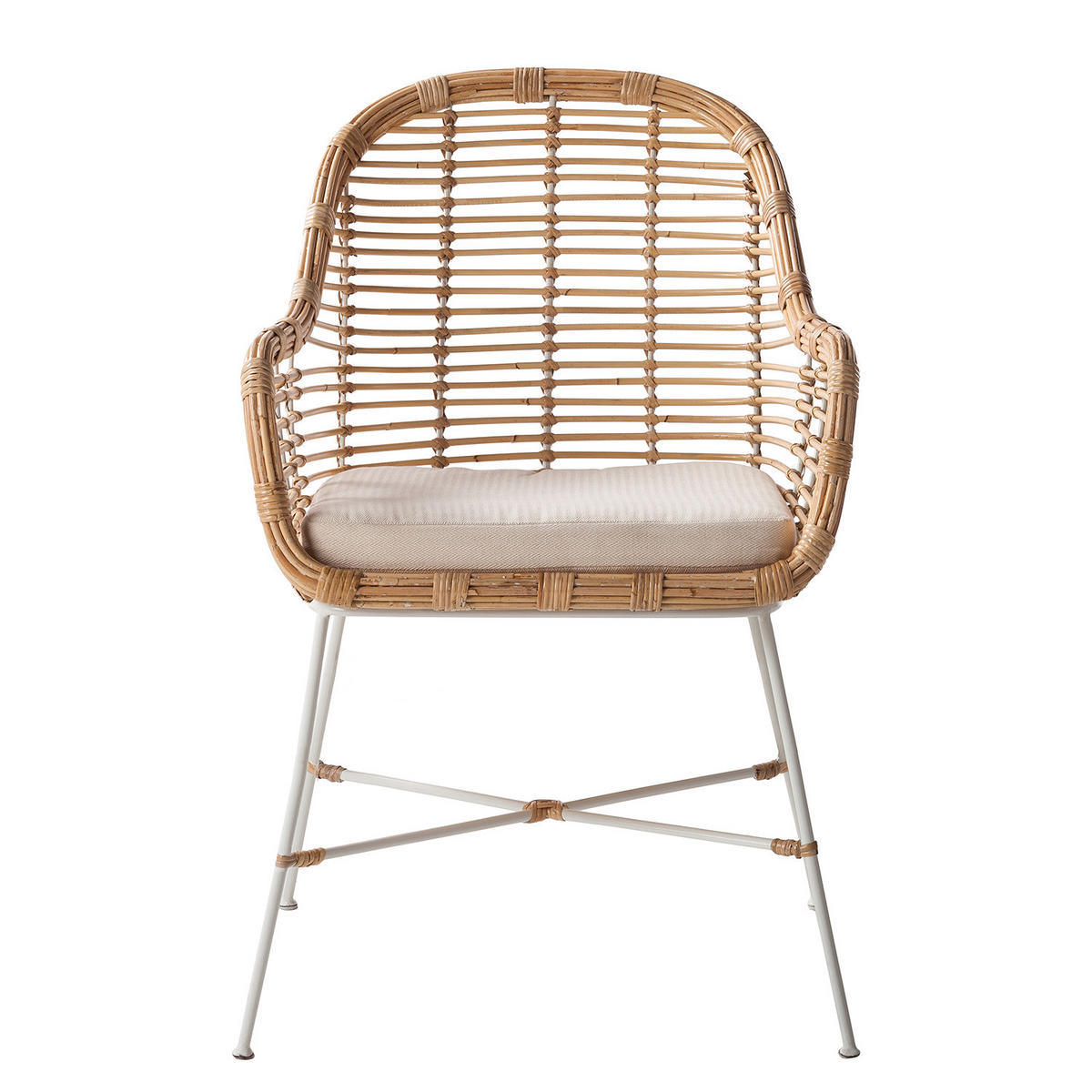 ARMLEHNENSTUHL - (inkl. Sitzkissen) - Rattan / Metall - Rattan / Weiß - Braun, Naturmaterialien/Textil (58/85/60cm) - home24