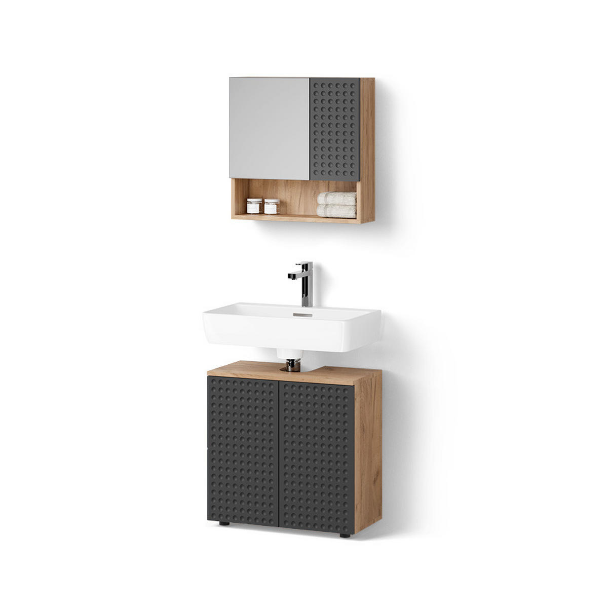 BADMÖBEL-SET Ronco Anthrazit gepunktet 2 Teile, Unterschrank 60 cm - Anthrazit, Holzwerkstoff (60/59/30cm) - Livinity®