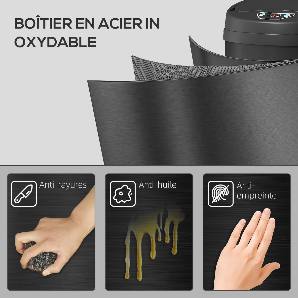 KÜCHENABFALLEIMER Schwarz Sensor Soft-Close Edelstahl 50L - Schwarz, Metall (30.5/85/30.5cm) - PANGIVO
