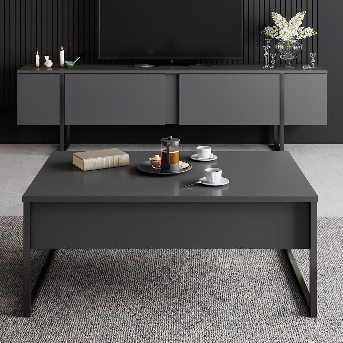 TV-MÖBEL mit 2 Klapptüren Luxe 180/30/50 cm - Anthrazit, Holzwerkstoff (180/50/30cm) - Calicosy