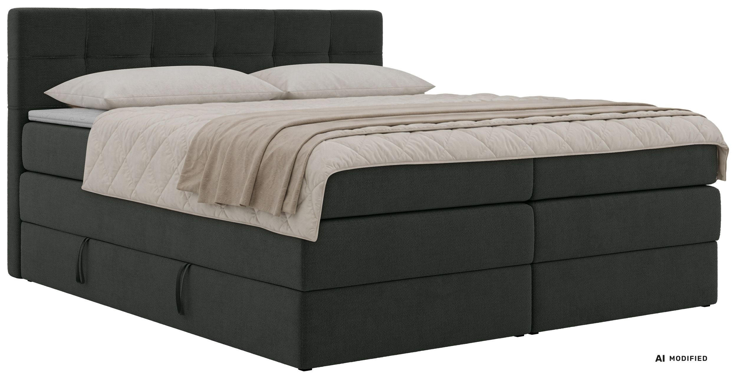 BOXSPRINGBETT SOLVEN KING 160/200 - Dunkelgrau Jersey - Topper Visco - H3 - Dunkelgrau/Schwarz, Kunststoff/Textil (160/200cm) - MKS